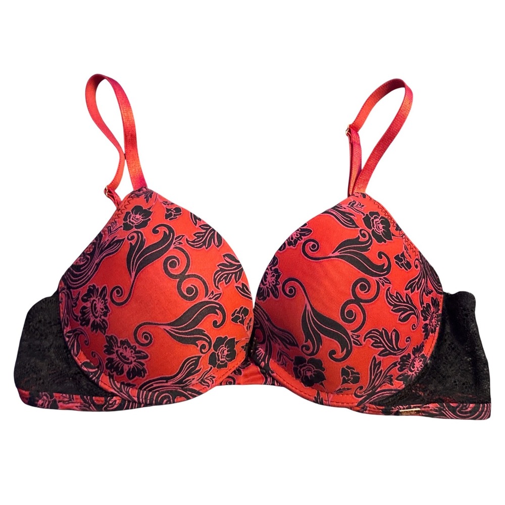 Rachel Roy Red Black Floral Lace Push-Up Underwire Bra 34B